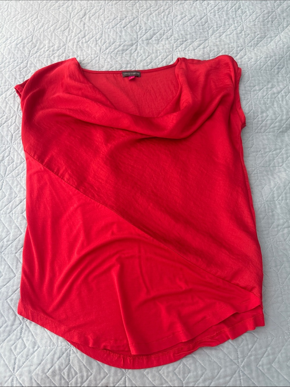 Vince Camuto Red Draped Cowl Neck Sleeveless Top silky/jersey combo SzS
